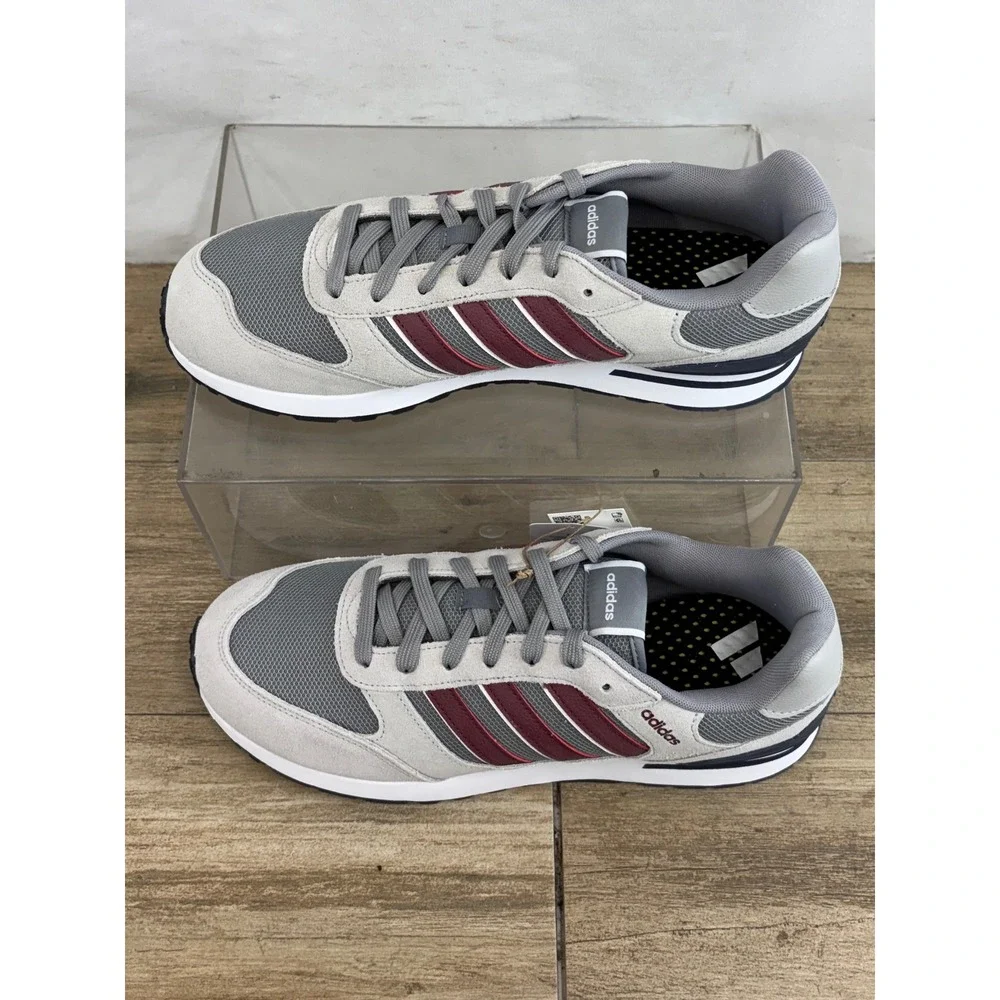 Adidas Men's Sneakers‎ Grey Burgundy White Size 11.5 Running Casual Shoes